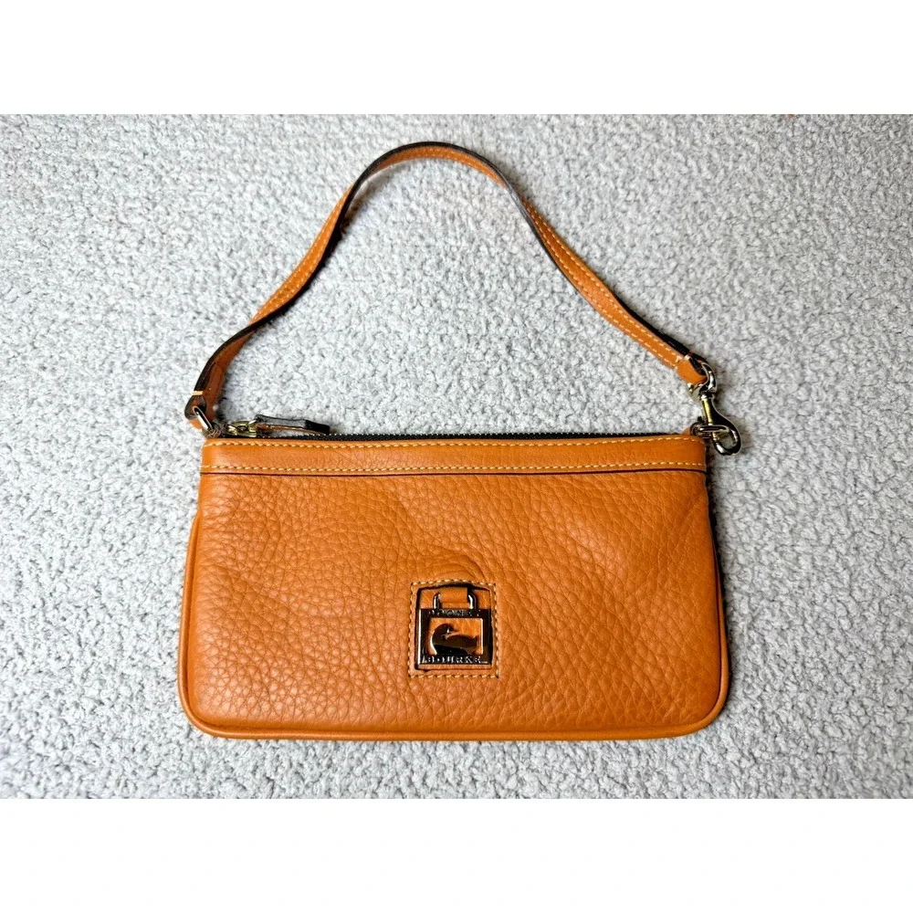 Dooney & Bourke Women's Wristlet Orange Pebbled Leather Large Slim Purse